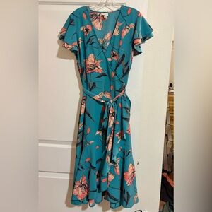 a new day Teal Floral Midi Wrap Dress